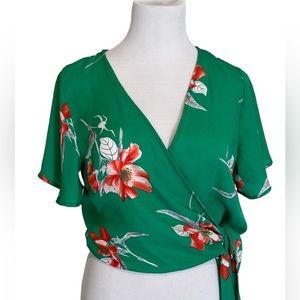 One Clothing Green Floral Wrap Top